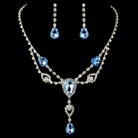 Silver Clear & Light Blue Rhinestone Bridal Wedding Jewelry Set 12054