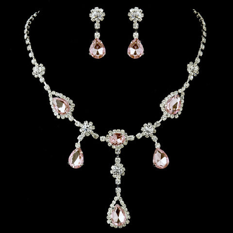 Silver Clear & Pink Bridal Wedding Jewelry Set 12055