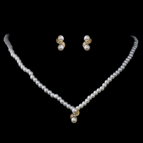 * Gold and Ivory Pearl Bridal Wedding Necklace Set NE 124