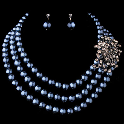 Silver Hematite Bridal Wedding Necklace Earring Set 12508