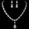 Antique Silver Link Chain w/ Clear CZ Crystal Pendant Bridal Wedding Jewelry Set 1282