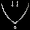 Antique Silver Clear CZ Tear Drop Stone Bridal Wedding Jewelry Set 1285