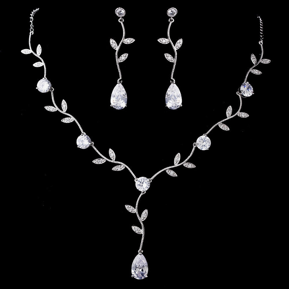 Silver Clear CZ Bridal Wedding Necklace & Earring Set 1297