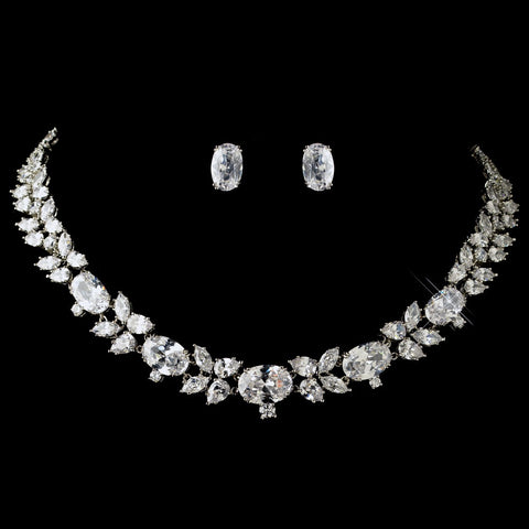 Rhodium Clear Oval & Pear Cut CZ Crystal Bridal Wedding Jewelry Set 13043