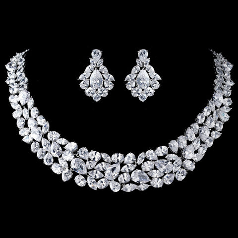 Rhodium Clear Marquise & Teardrop CZ Crystal Bridal Wedding Jewelry Set 13045