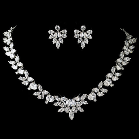 Rhodium Clear Marquise & Oval CZ Crystal Bridal Wedding Jewelry Set 13049