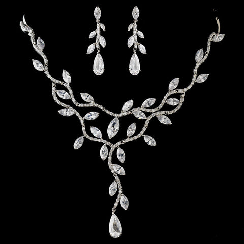 Antique Silver Clear CZ Crystal Bridal Wedding Jewelry Set 1312