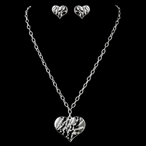 Silver Clear and Black Animal Print Heart Bridal Wedding Jewelry Set 13135