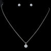 Silver Clear Round Pendent Drop Bridal Wedding Jewelry Set 13164
