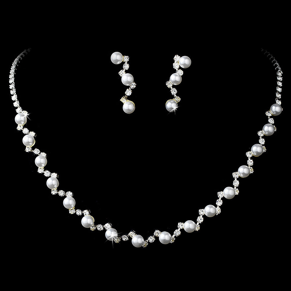 Bridal Wedding Necklace Earring Set NE 138 Silver White