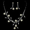 Bridal Wedding Necklace Earring Set 142 Silver Ivory/White