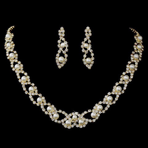 Bridal Wedding Necklace Earring Set NE 150 Gold Ivory