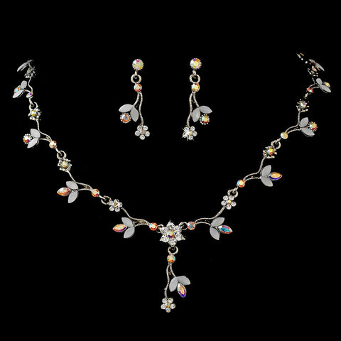 * Antique Silver Bridal Wedding Necklace Earring Set NE 171 AB