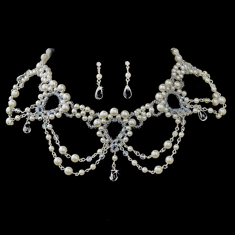 Pearl & Swarovski Crystal Bead Bridal Wedding Jewelry Set 203