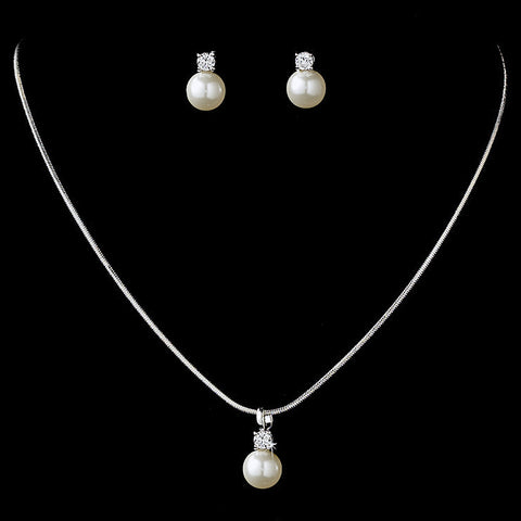 Simple Pearl Drop Bridal Wedding Necklace Earring Set NE 2045