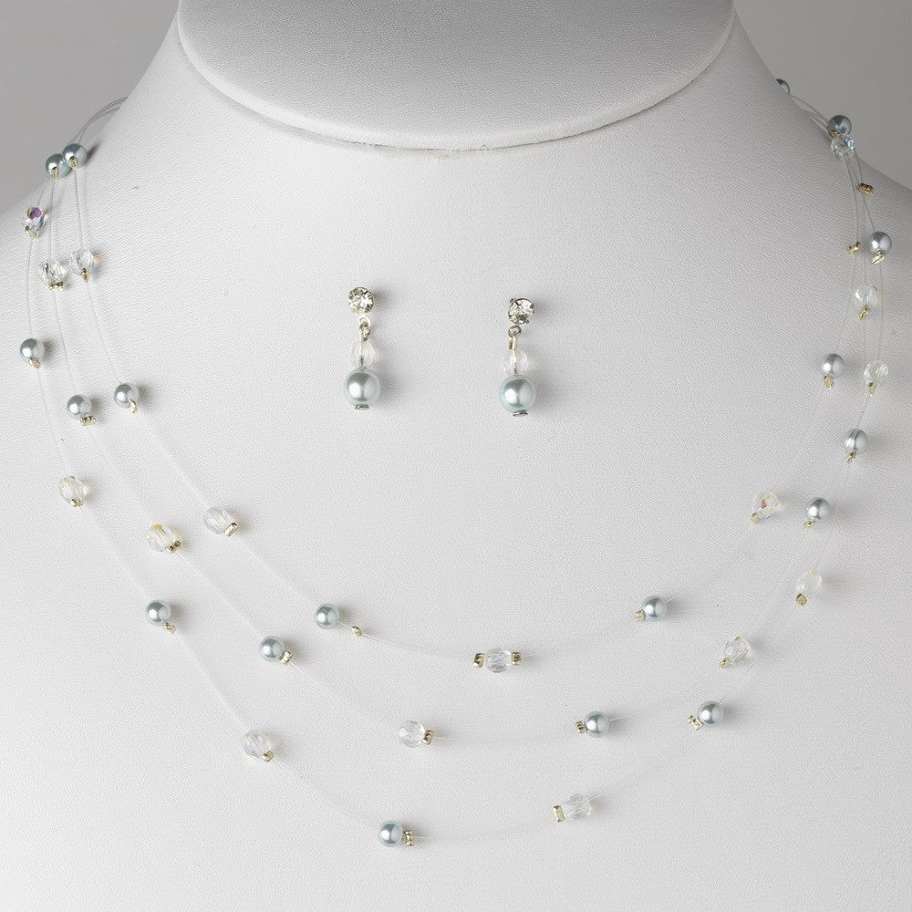 * Bridal Wedding Necklace Earring Set NE 205 Light Blue