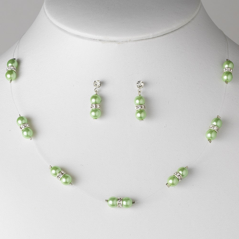 Bridal Wedding Necklace Earring Set NE 206 Green