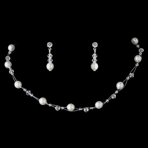 Illusion Bridal Wedding Necklace Earring Set 207 White