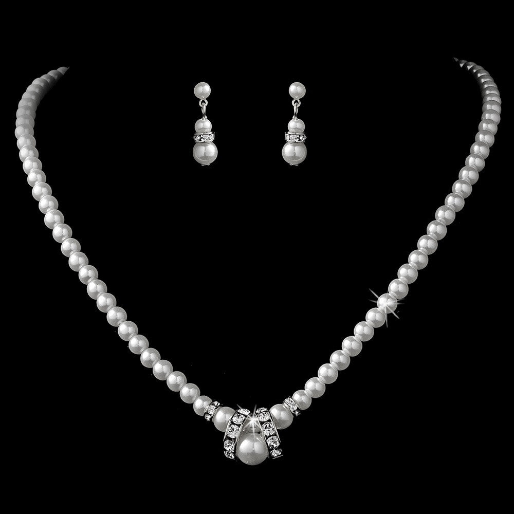 Bridal Wedding Necklace Earring Set NE 223 Silver