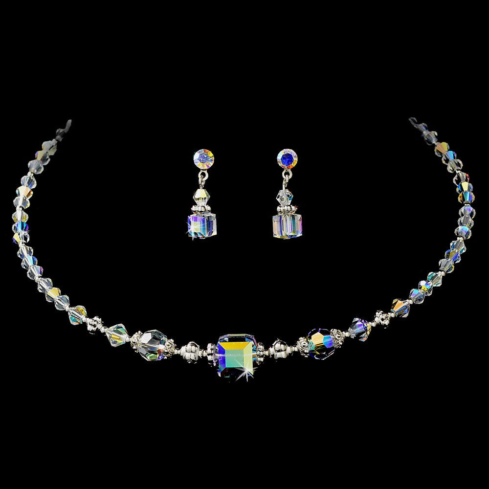 * Silver AB Bridal Wedding Necklace Earring Set NE 232