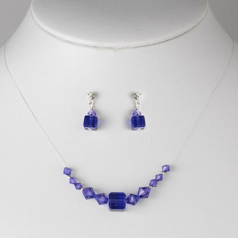 * Purple Illusion Bridal Wedding Necklace & Earring Set NE 233