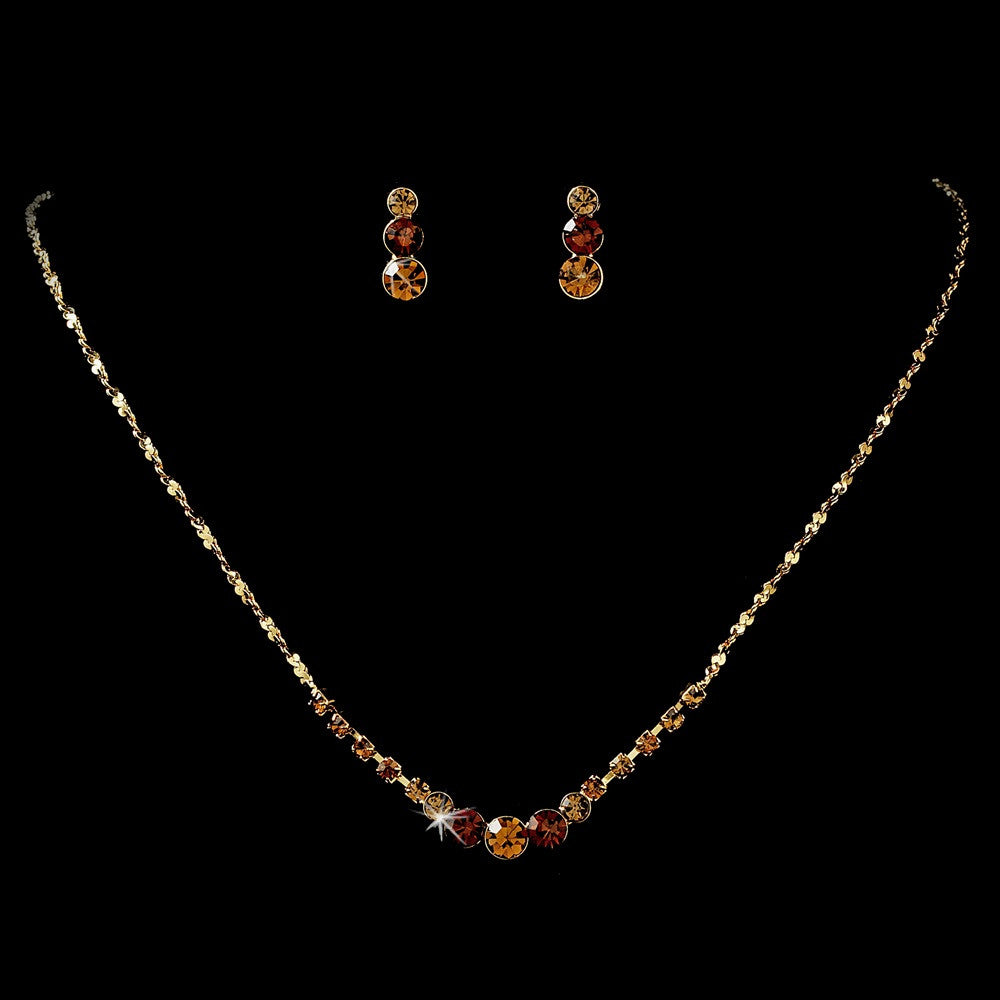 Bridal Wedding Necklace Earring Set 305 Gold Brown