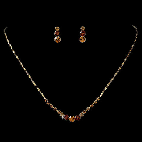 Bridal Wedding Necklace Earring Set 305 Gold Brown