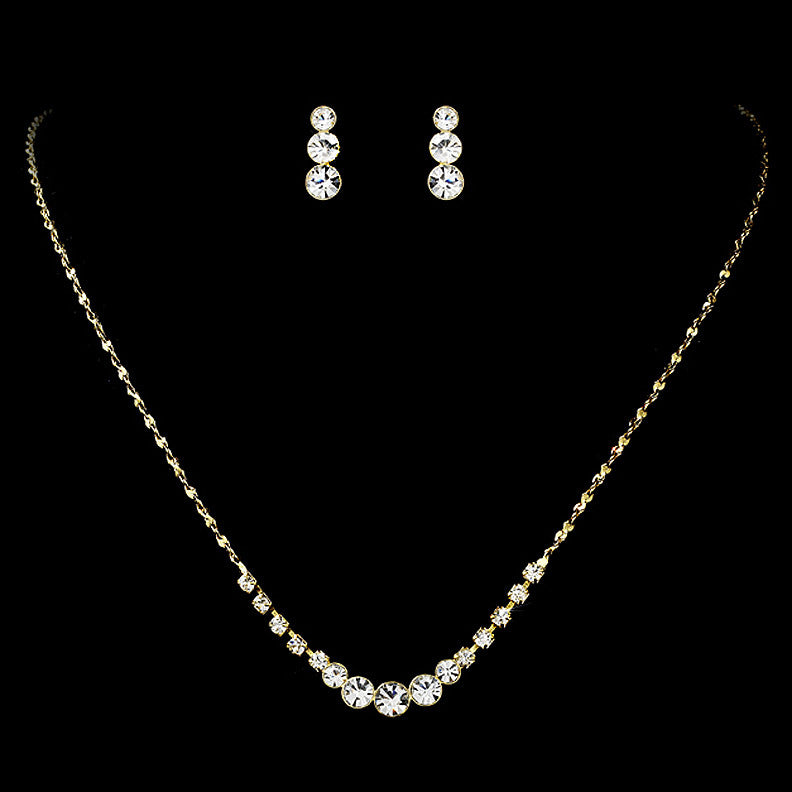 Simple & Sparkling Gold Crystal Bridal Wedding Jewelry Clear Set NE 305