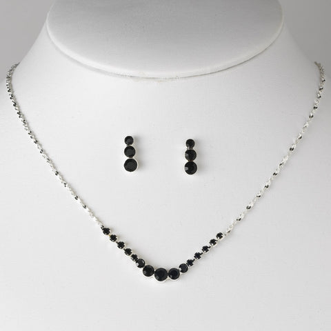 * Bridal Wedding Necklace Earring Set 305 Silver Black