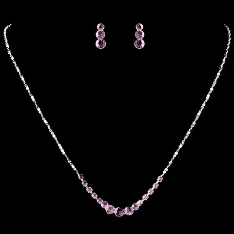 * Bridal Wedding Necklace Earring Set 305 Silver Pink