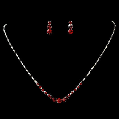* Bridal Wedding Necklace Earring Set 305 Silver Red