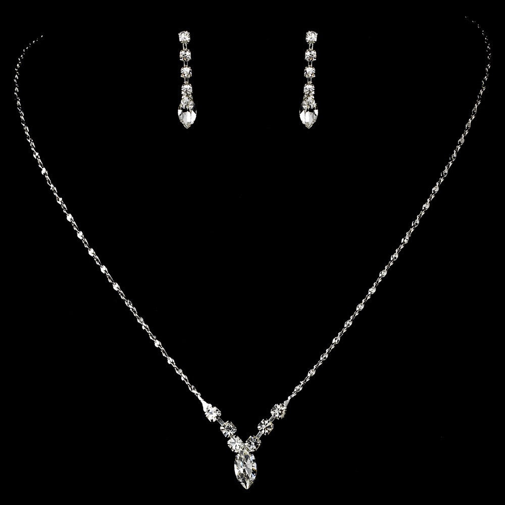Beautiful Silver Crystal Bridal Wedding Jewelry Set NE 307