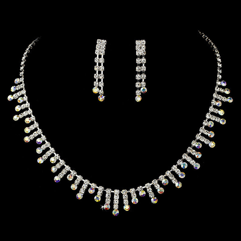 Rhinestone Bridal Wedding Necklace & Earring Set NE 3071 Silver AB