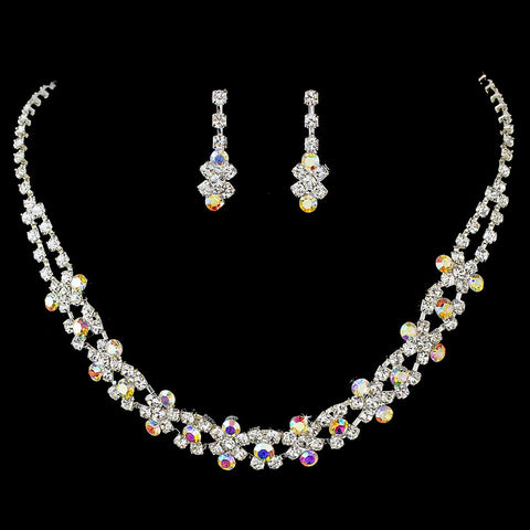 Fabulous Silver Clear & AB Rhinestone Bridal Wedding Necklace & Earring Set 3092