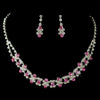 Fabulous Silver Pink & Clear Rhinestone Bridal Wedding Necklace & Earring Set 3092