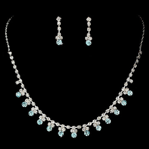 Bridal Wedding Necklace Earring Set NE 3108 Silver Aqua