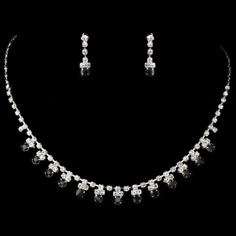 Bridal Wedding Necklace Earring Set NE 3108 Silver Black