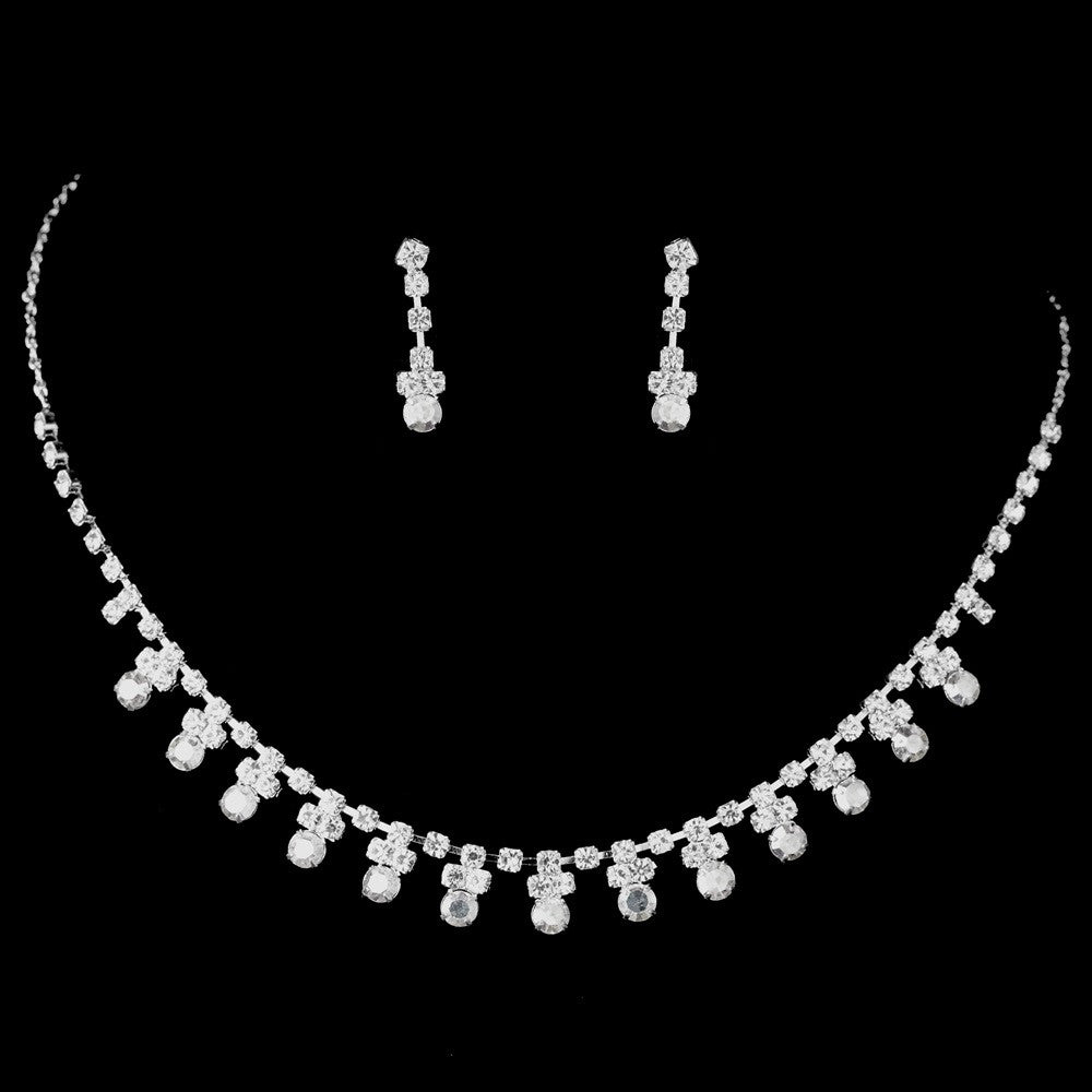 Bridal Wedding Necklace Earring Set NE 3108 Silver Clear