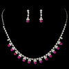 Bridal Wedding Necklace Earring Set NE 3108 Silver Fuchsia