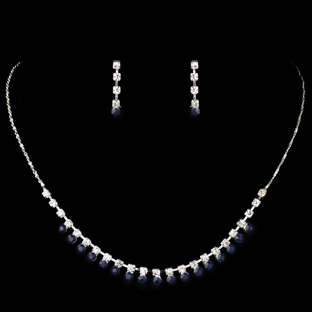 Silver Navy Rhinestone Bridal Wedding Jewelry Set 3108