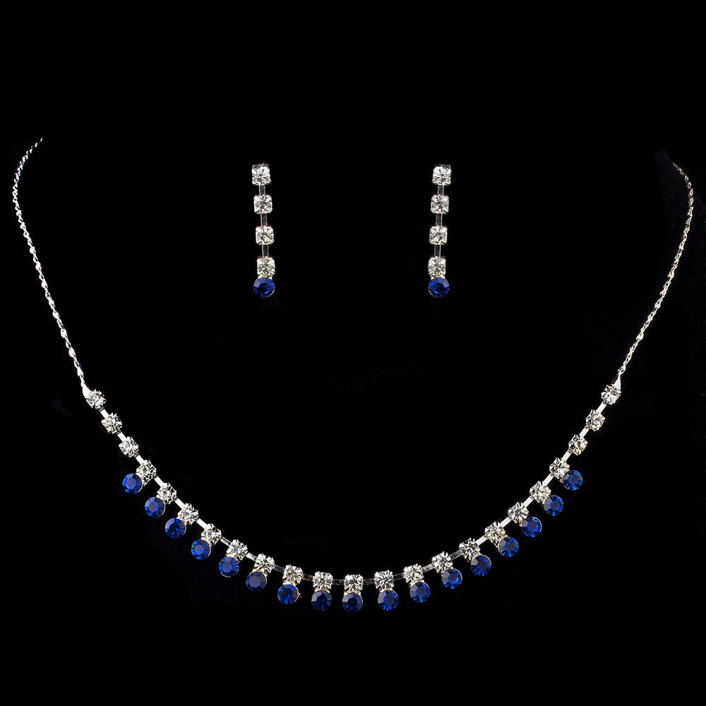 Bridal Wedding Necklace Earring Set NE 3108 Silver Sapphire