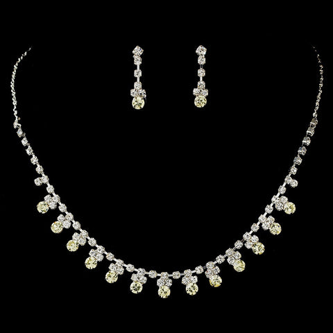 Bridal Wedding Necklace Earring Set NE 3108 Silver Yellow