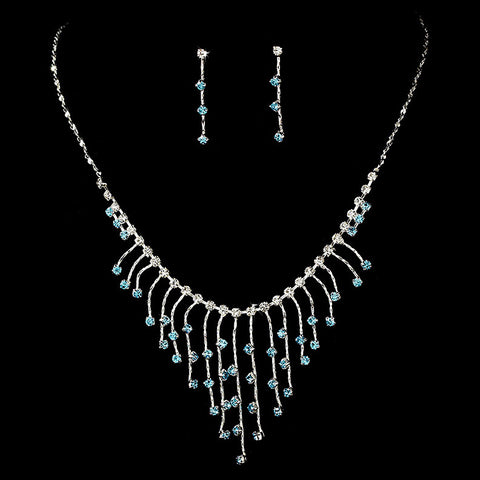 Bridal Wedding Necklace Earring Set 3126 Silver Aqua