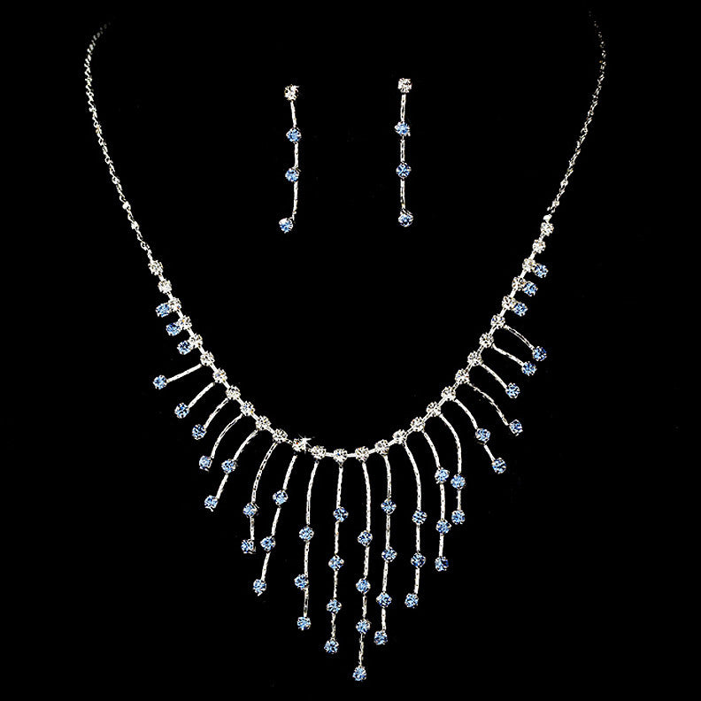 Bridal Wedding Necklace Earring Set 3126 Silver Light Blue