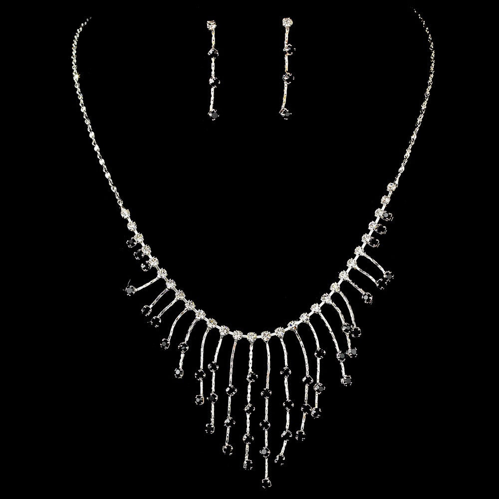 Bridal Wedding Necklace Earring Set 3126 Silver Black