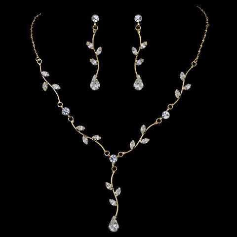 Gorgeous Gold Clear Crystal Bridal Wedding Necklace & Earring Set 315