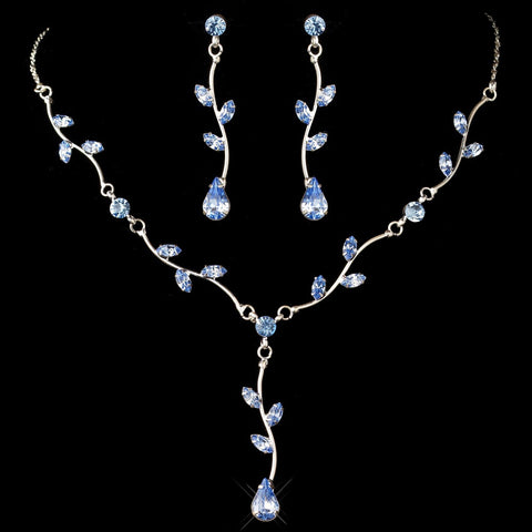 * Gorgeous Silver Blue Crystal Bridal Wedding Necklace & Earring Set 315