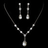 Ravishing Silver Clear Crystal & White Pearl Drop Bridal Wedding Necklace & Earring Set 3225