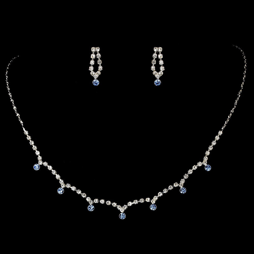 * Stunning Silver Light Blue Crystal Accent Bridal Wedding Jewelry Set NE 325