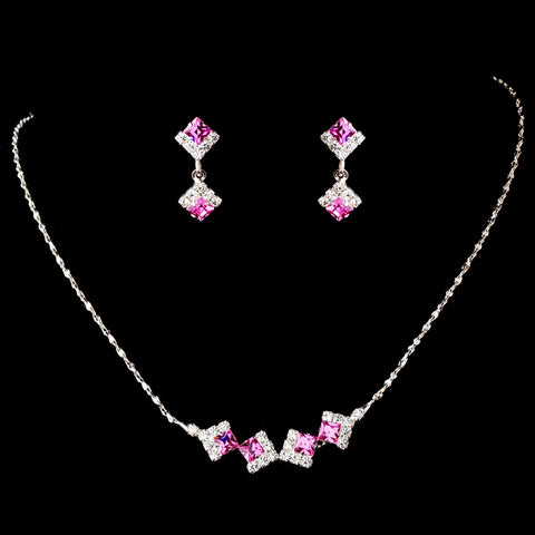 * Bridal Wedding Necklace Earring Set 327 Fuchsia or Pink